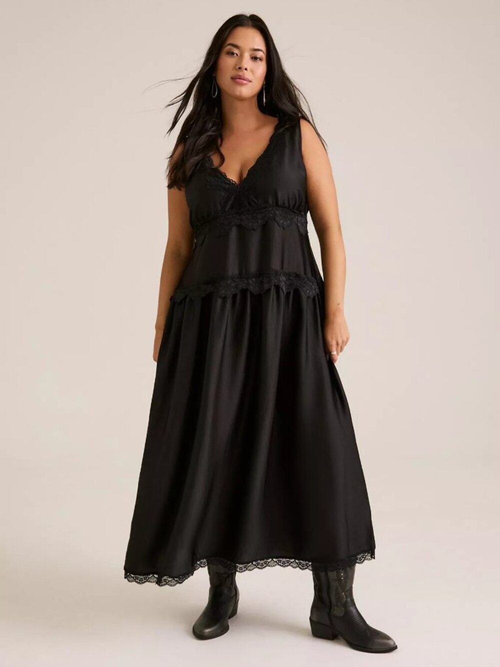 Festi Lace Trim Maxi Dress black  SO ELEGANT!    2x 3x 4x